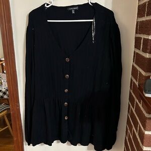 Curvy Sense size v neck wooden button up sweater black